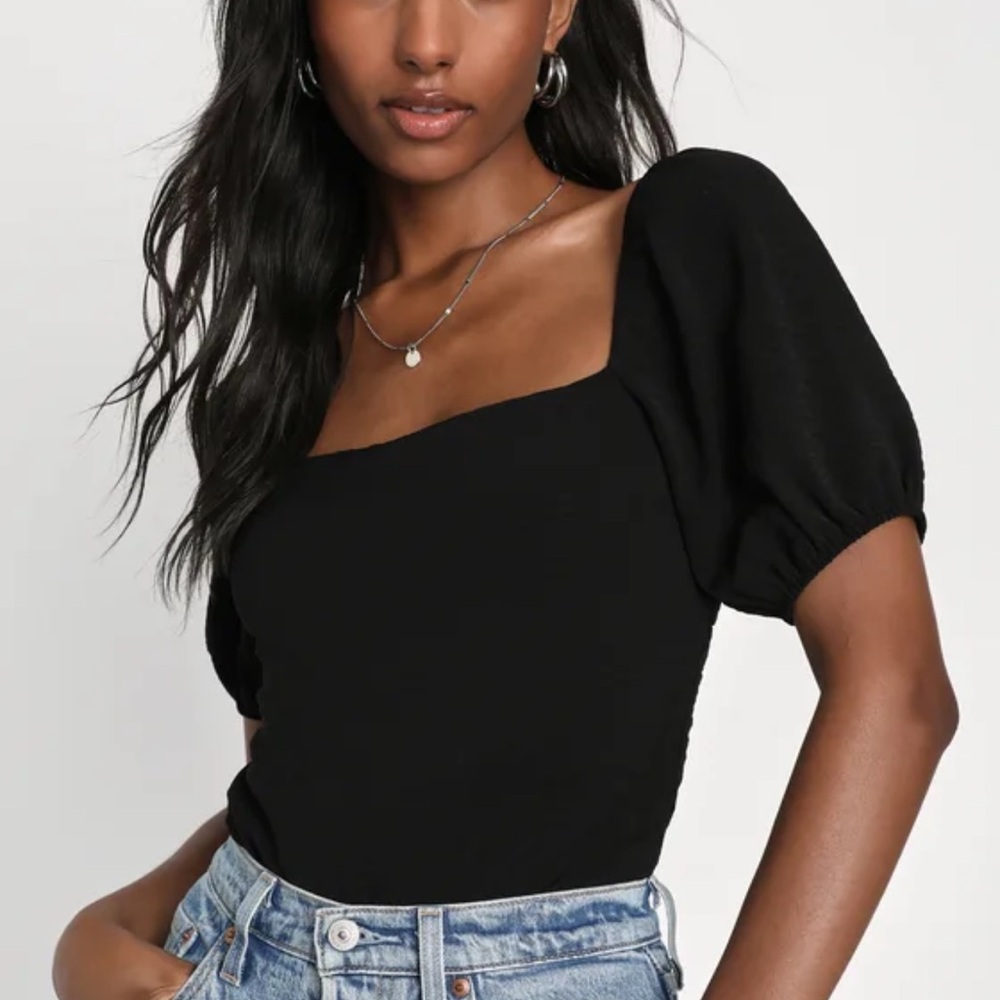 Lulu's Black Puff Sleeve Bodysuit